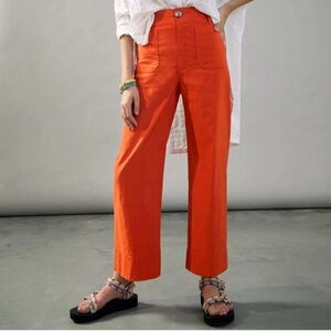 Maeve by Anthropologie The Colette Linen Crop Wide Leg Pants Size 14 Orange